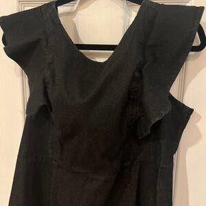 Black Denim Dress with Ruffled Sleeves